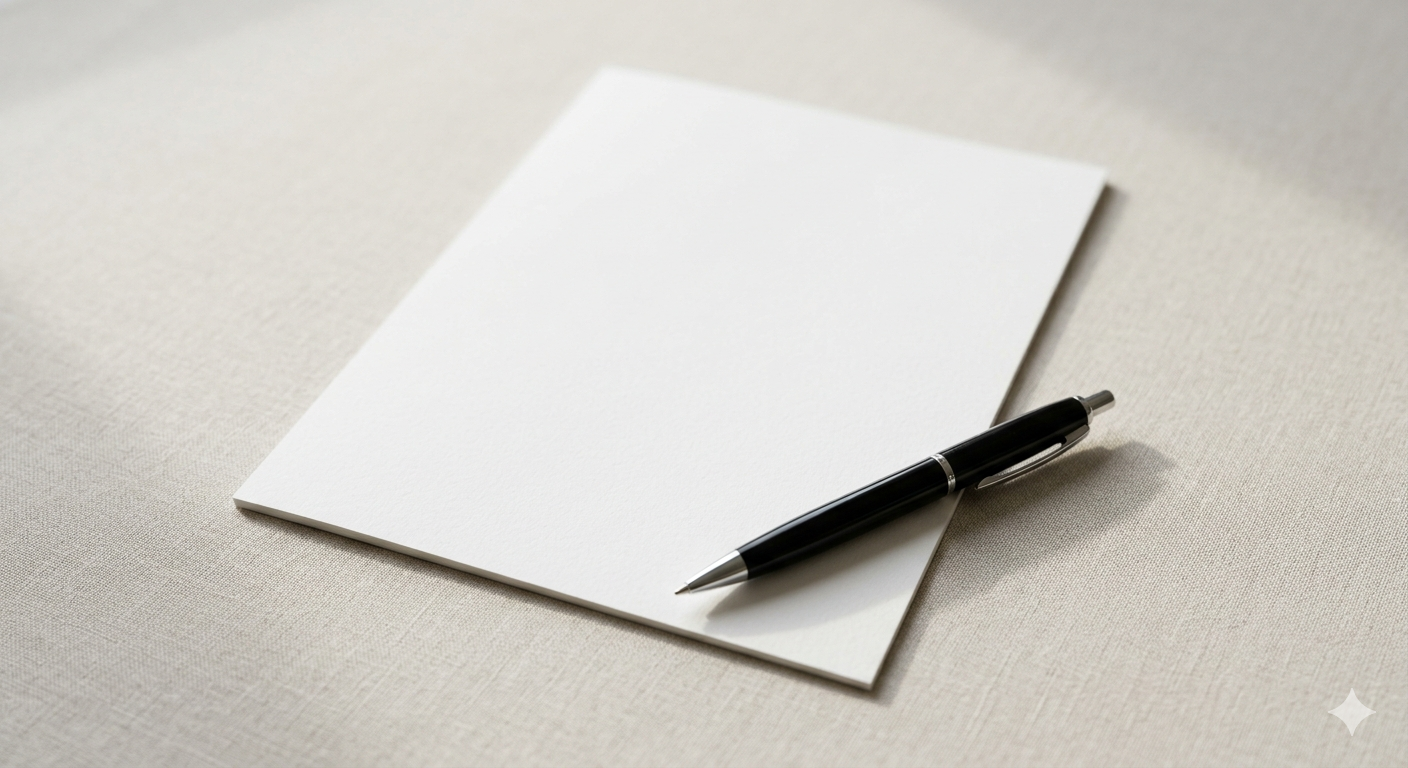 A blank page and pen on a desk, ready to become an impact report